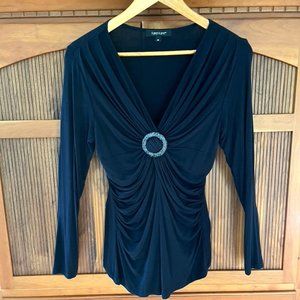 Karen Kane Navy Blue Long Sleeved V Neck Top, Sz M